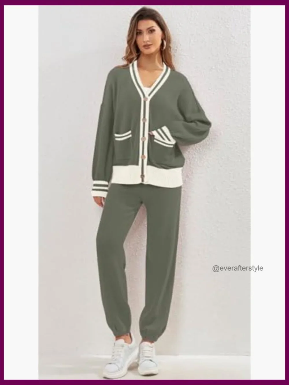 2 Piece Lounge Set Cardigan Sweater Pants Knit Matching Loungewear